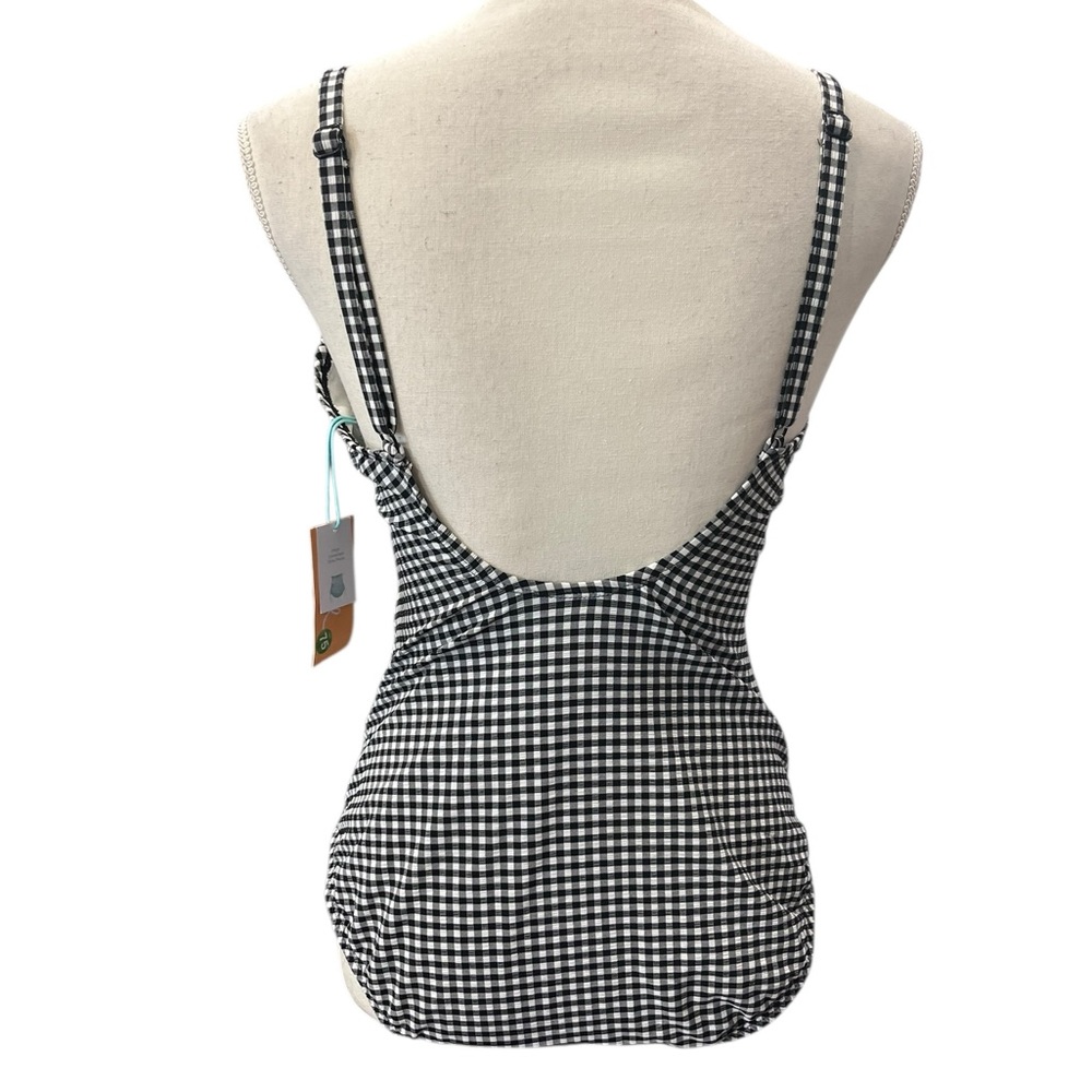 Kona Sol Black White Gingham Ruched One Piece Swimsuit NWT M - Picture 6 of 9